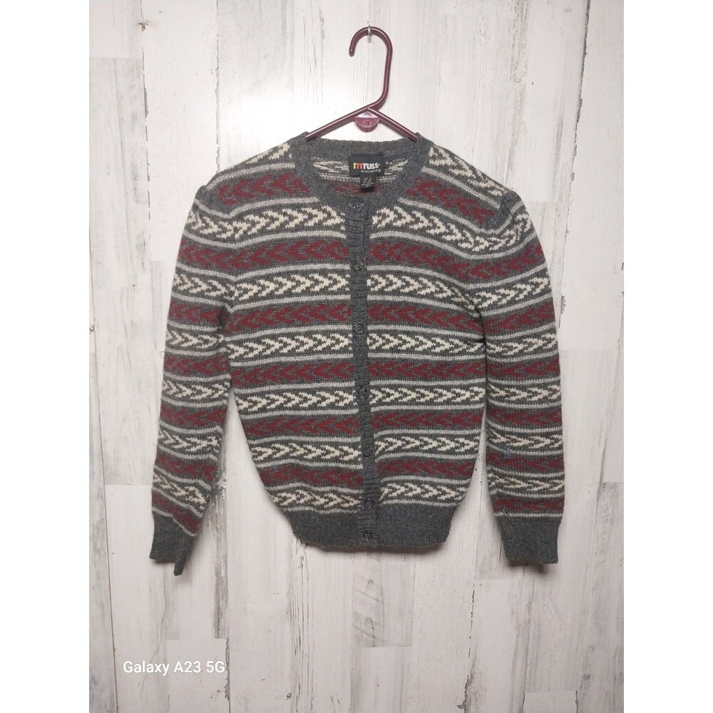 Vintage 80's Rrrruss Cardigan 100% Shetland Wool  Size Medium